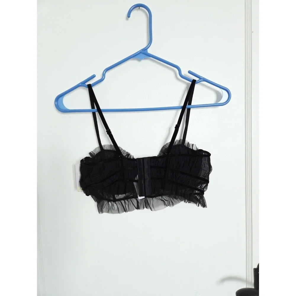 Auden Black Velvet Mesh Pleated Bralette Bra S‎ Lingerie Coquette Whimsigoth NEW